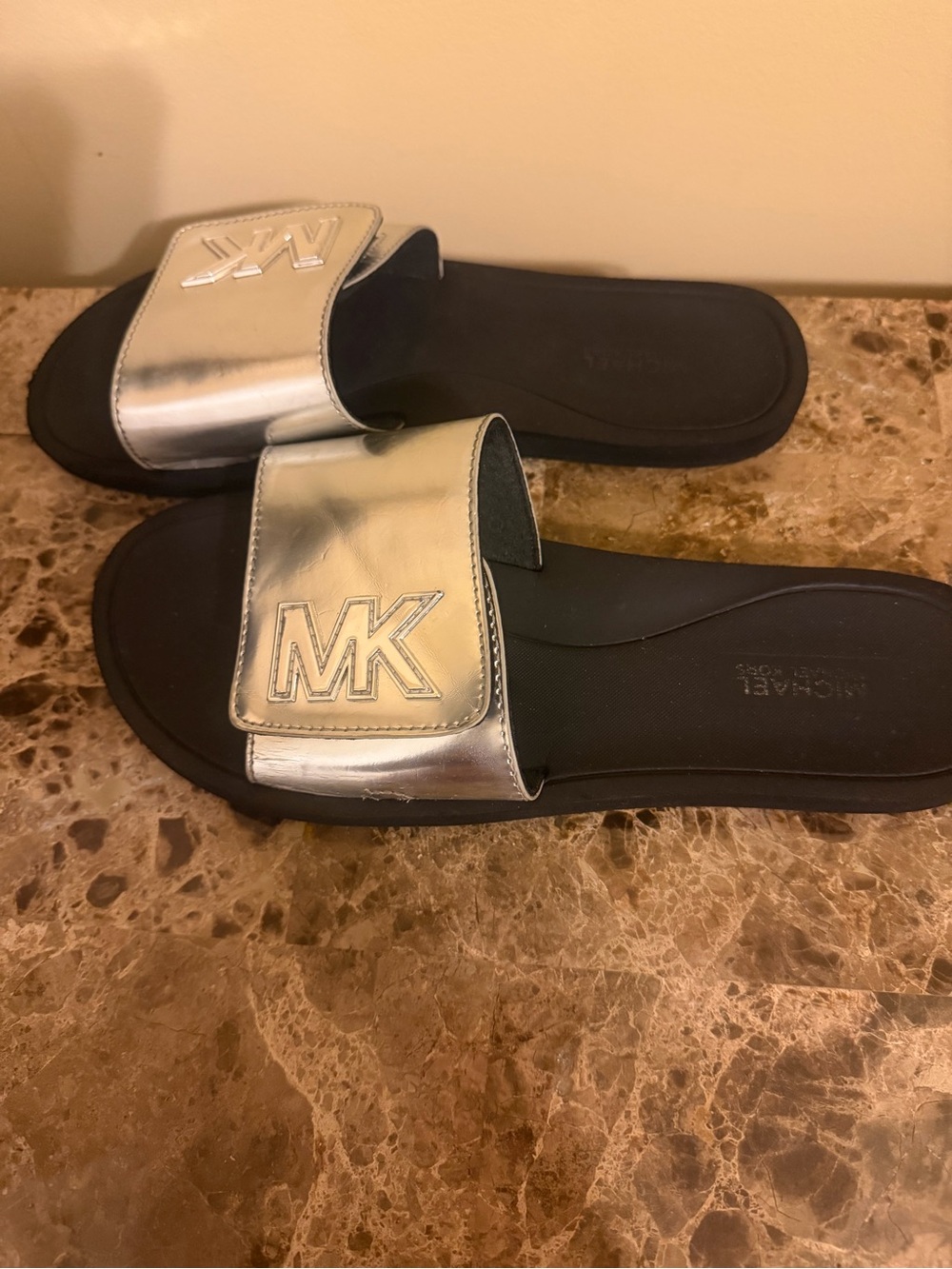 Michael Kors Women’s Metallic Silver Slides Velcro closure! - Picture 5 of 6